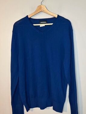 Bonobos V-Neck Sweater blue Large merino wool